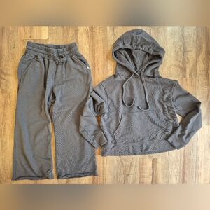 Pact Organic Hoodie pant Sweat Suit Set Charcoal Gray Xs EUC Petite Comfy